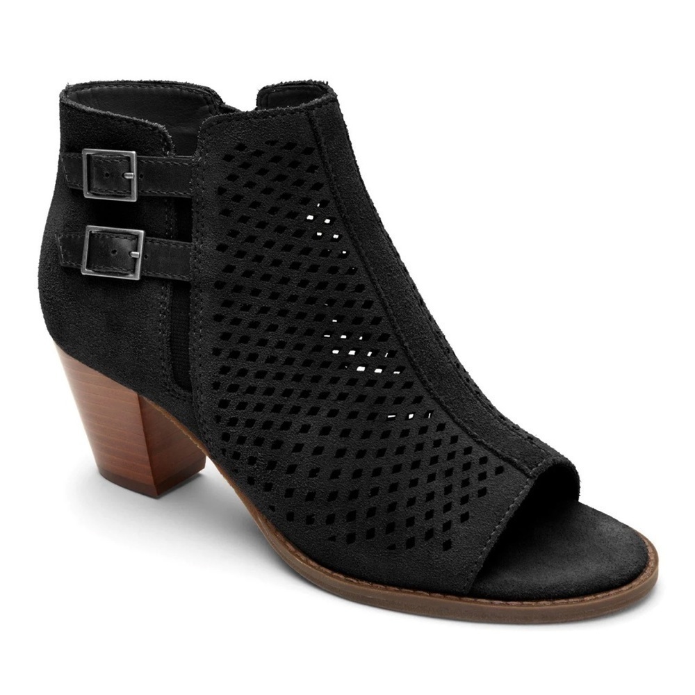 Vionic Black Perforated Open-Toe Ankle Bootie